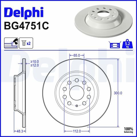 Диск тормозной (задний) (к-кт 2 шт) VW Golf VII 12-/Passat B8 14-(300x12) (с покрытием) (полный)