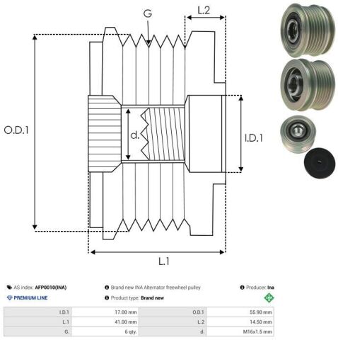 Шків генератора VW T5 1.9-2.0 TDI/Caddy VI 1.6/2.0 TDI/Crafter 2.0-2.5TDI Шків генератора VW T5 1.9-2.0 TDI/Caddy VI 1.6/2.0 TDI/Crafter 2.0-2.5TDI