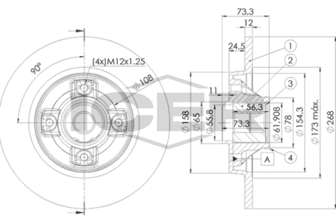 Диск гальмівний (задній) Citroen C4/Peugeot 308/3008/5008 06- (268х12)(+ABS)(з підш.)(з покр)(повний) Диск гальмівний (задній) Citroen C4/Peugeot 308/3008/5008 06- (268х12)(+ABS)(з підш.)(з покр)(повний)