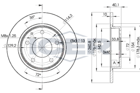 Диск тормозной (задний) Mazda 626 91-02/Premacy 99-05 (261x10) (с покрытием) (полный) Диск тормозной (задний) Mazda 626 91-02/Premacy 99-05 (261x10) (с покрытием) (полный)