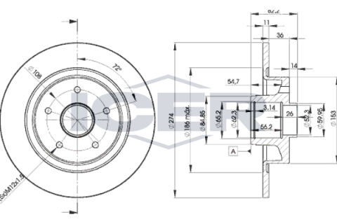 Диск гальмівний (задній) Renault Laguna I/II 93- (274x11) (з підшипником) (з покриттям) (повний)