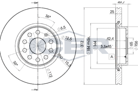 Диск гальмівний (передній) Audi A3/Skoda Octavia/SuperB/VW Passat B6/B8 03- (312x25) (з покр.)(вент.) Диск гальмівний (передній) Audi A3/Skoda Octavia/SuperB/VW Passat B6/B8 03- (312x25) (з покр.)(вент.)