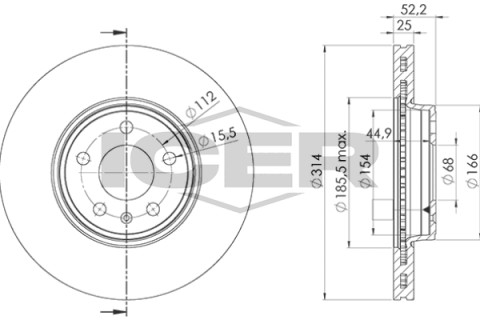 Диск тормозной (передний) Audi A4/A5 07-17 (314х25) (с покрытием) (вентилированный) Диск тормозной (передний) Audi A4/A5 07-17 (314х25) (с покрытием) (вентилированный)