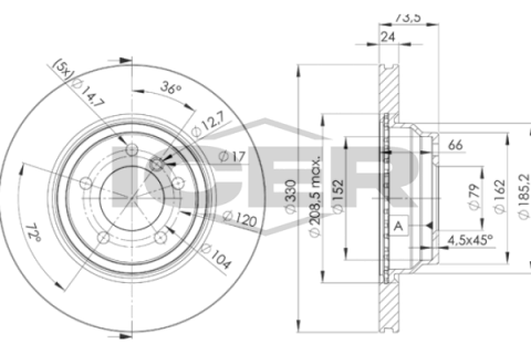 Диск тормозной (передний) BMW 1 (E81/82/88)/3 (E90-93) 04-13/X1 (E84) 09-15 (330x24)(с покр.)(вент.) Диск тормозной (передний) BMW 1 (E81/82/88)/3 (E90-93) 04-13/X1 (E84) 09-15 (330x24)(с покр.)(вент.)