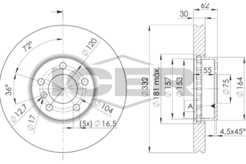 Диск гальмівний (передній) BMW X5 (E70) 06-13/X6 (E71/E72) 10-14 (332x30) (з покриттям) (вентил.) Диск гальмівний (передній) BMW X5 (E70) 06-13/X6 (E71/E72) 10-14 (332x30) (з покриттям) (вентил.)