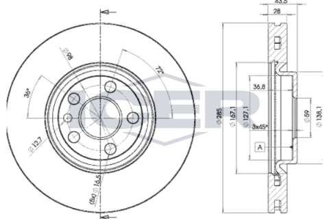 Диск тормозной (передний) Citroen Jumpy 99-06/C8/Peugeot 807/Fiat Ulysse 02- (285x28) (с покр)(вент) Диск тормозной (передний) Citroen Jumpy 99-06/C8/Peugeot 807/Fiat Ulysse 02- (285x28) (с покр)(вент)