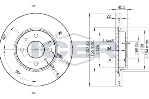 Диск гальмівний (передній) Citroen Nemo/Peugeot Bipper/Fiat Fiorino/Bravo 07- (257x22)(з покр.)(вент) Диск гальмівний (передній) Citroen Nemo/Peugeot Bipper/Fiat Fiorino/Bravo 07- (257x22)(з покр.)(вент)