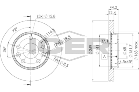 Диск гальмівний (передній) Dacia Duster 10-/Renault Duster 11- (269x22.5) (з покриттям) (вентильований)