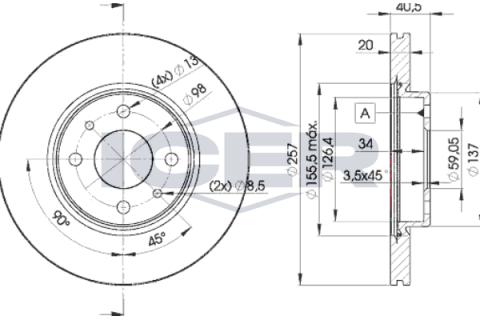 Диск гальмівний (передній) Fiat Doblo 01-/Tipo 90-95/Punto 93-12/Bravo 95-01 (257x20) (з покр) (вент)