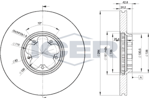 Диск тормозной (передний) Ford Transit 00-06 (RWD) (294x24) (с покрытием) (вентилированный) Диск тормозной (передний) Ford Transit 00-06 (RWD) (294x24) (с покрытием) (вентилированный)