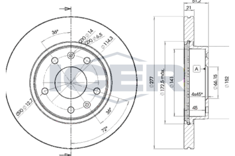 Диск тормозной (передний) Land Rover Freelander I 98-06 (277x21) (с покрытием) (вентилированный) Диск тормозной (передний) Land Rover Freelander I 98-06 (277x21) (с покрытием) (вентилированный)
