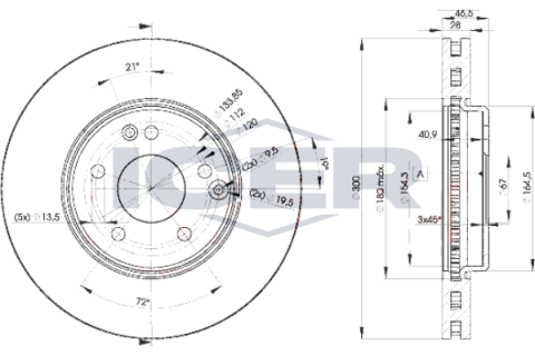 Диск гальмівний (передній) MB C-class (W203) 00-07/E-class (W210) 96-03/SLK (300x28) (з покр.) (вент)