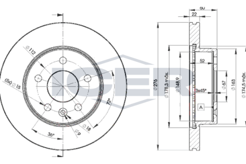 Диск тормозной (передний) MB Vito (W638) 96-03 (276x22) (с покрытием) (вентилированный)