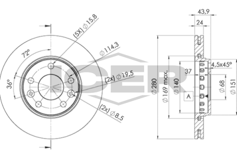 Диск гальмівний (передній) Renault Megane/Laguna/Scenic 08-/Duster 12- (280x24)(з покр.)(вентил.) Диск гальмівний (передній) Renault Megane/Laguna/Scenic 08-/Duster 12- (280x24)(з покр.)(вентил.)