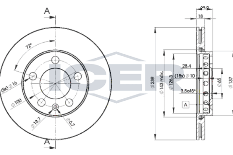 Диск тормозной (передний) Skoda Fabia 99-14/VW Fox 05-11 (239x18) (с покрытием) (вентилированный)