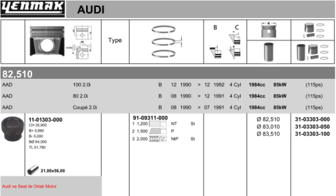 Поршень з кільцями та пальцем (розмір відп. 82.51/STD) (AAD)