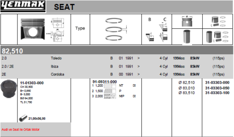 Поршень з кільцями та пальцем (розмір відп. 82.51/STD) (AAD)