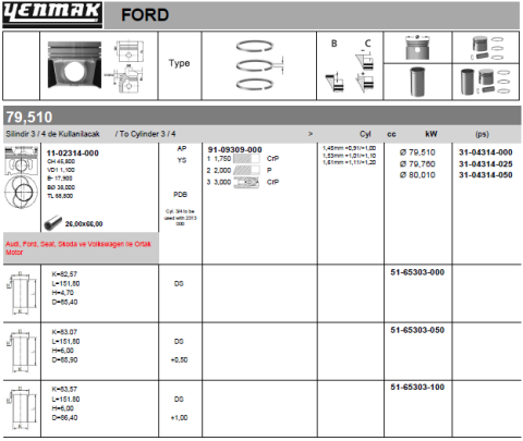 Поршень з кільцями та пальцем (розмір відп. 80.01/+0.5) (ASZ, AVF, AWX, (3-4 циліндр))