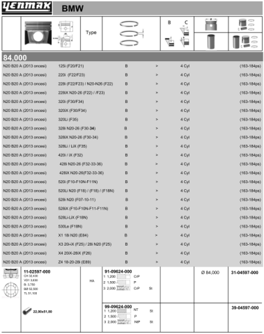 Поршень з кільцями та пальцем (розмір відп. 84/STD) (N20B20 A-B) бензин