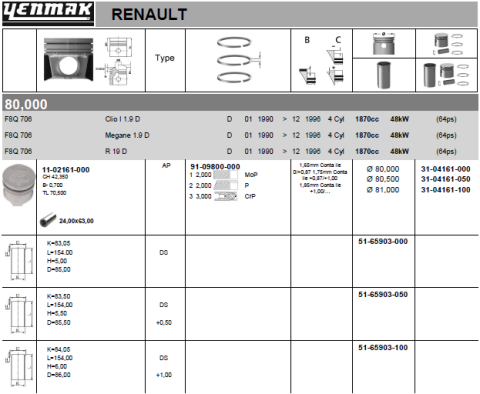 Поршень с кольцами и пальцем (размер отв. 80/STD) (F8 Q.706 64PS)