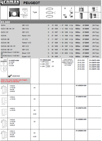 Поршень с кольцами и пальцем (размер отв. 83/STD) CITROEN 1.9D (4цл.) (XUD 9, XUD 9 A)