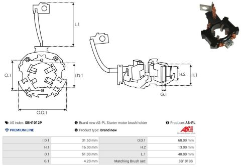 Щітотримач стартера Kia Rio 1.4/1.6 05-11 (d=68mm) (PREMIUM LINE) Щітотримач стартера Kia Rio 1.4/1.6 05-11 (d=68mm) (PREMIUM LINE)