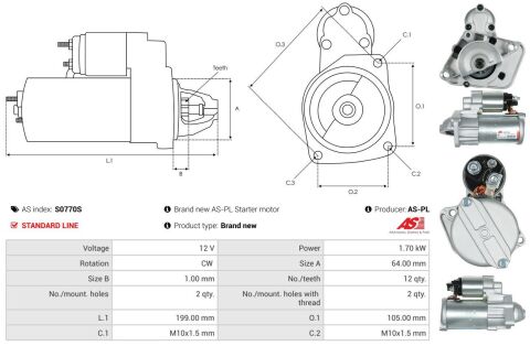 Стартер 1.5dCi (1.7 кВт/12 В, 12z) Renault Kangoo II / Renault Captur / Renault Kadjar / Renault Talisman