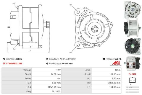Генератор 1.5dCi + 1.9dCi + 2.2dCi + 2.5dCi + 1.8 + 2.0(без шківа) (125 A) (VALEO) Renault Trafic II
