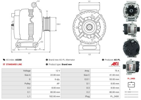 Генератор 1.5dCi (75A, шків-6 струмків) (тип VALEO) Renault Dokker/Kangoo I+II/Lodgy/Megane II+III