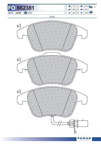 Комплект гальмівних накладок, дискове гальмо