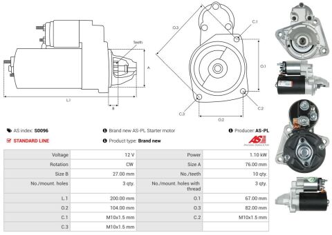 Стартер Ford Focus 1.4-1.6 Ti/16V 98-20 (12V/1.1kw) (z=10)