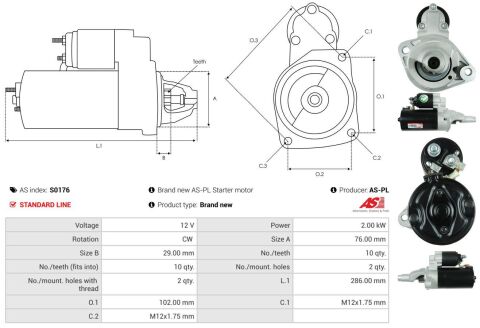 Стартер Audi A4/A6/A8 2.5 TDI 97-06 (2kw) (z=10)