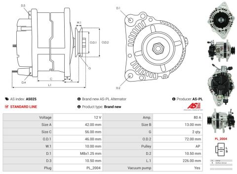 Генератор Misubishi Pajero 2.5 TD/TDi 98- (12V/80A) (вкл. вакумний насос) Генератор Misubishi Pajero 2.5 TD/TDi 98- (12V/80A) (вкл. вакумний насос)