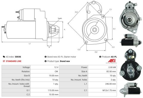Стартер Opel Astra/Vectra/Zafira 2.0/2.2 CDTI 96-15 (12V/2kw) (z=10)