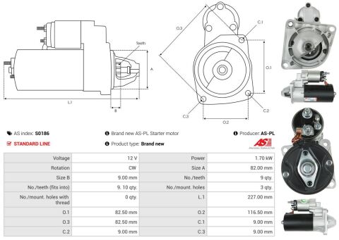 Стартер Fiat Doblo 1.6 D Multijet/1.9 JTD 01-/Opel Insignia A 2.0 Biturbo CDTI 08-17 (12V/1.7kw) (z=9)