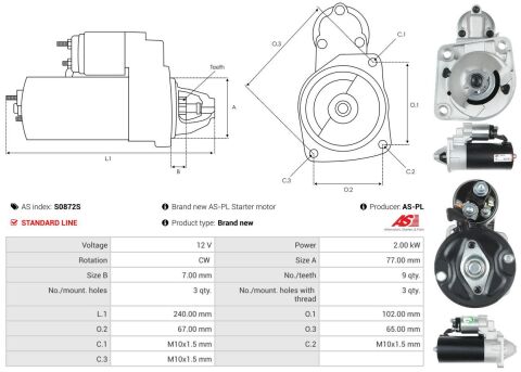 Стартер Ford Focus/Galaxy/Mondeo 1.8 TDCi 05-15 (12V/2kw) (z=9)