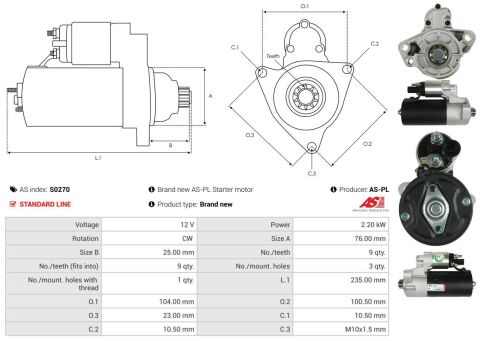 Стартер Audi Q7 06-15/VW Touareg 3.0 TDI 04-18 (12V/2.2kw) (z=9) Стартер Audi Q7 06-15/VW Touareg 3.0 TDI 04-18 (12V/2.2kw) (z=9)
