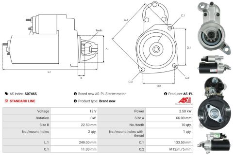 Стартер Audi A5/A6/Q5 3.0TDI quattro 11-18 (12V/2.5kw) (z=10)