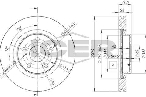 Диск гальмівний (передній) Toyota Aurion/Camry/Rav4 2.0-2.2 06- (296x28) (покрив.) (вентильований) Диск гальмівний (передній) Toyota Aurion/Camry/Rav4 2.0-2.2 06- (296x28) (покрив.) (вентильований)