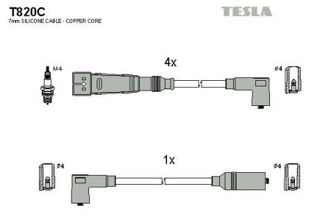 Кабель запалювання к-кт TESLA Seat,VW 91-99 1,4 Кабель запалювання к-кт TESLA Seat,VW 91-99 1,4