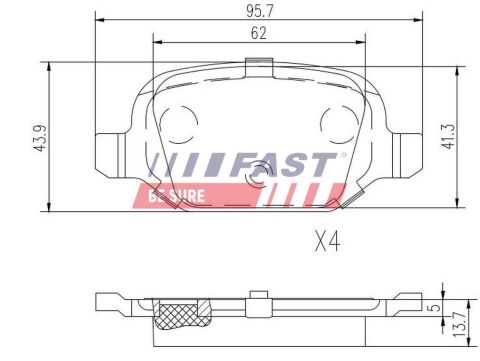 Колодки гальмівні дискові задні FIAT Punto 03-10, 500 07-20, Panda 03-12; LANCIA Ypsilon 03-11, Musa 04-12