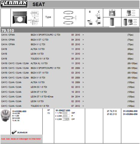 Поршень с кольцами і пальцем (размер отв. 79.51 / std) (clha-clhb- crka-crkb- cxxa)