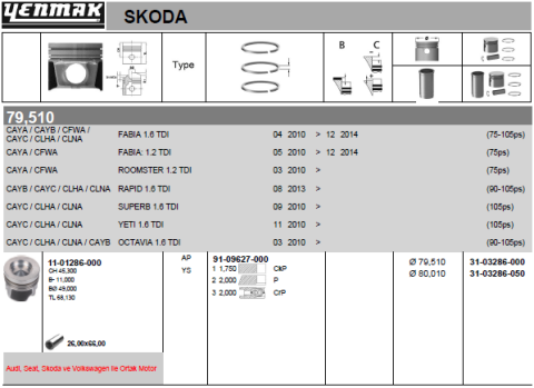 Поршень с кольцами і пальцем (размер отв. 79.51 / std) (clha-clhb- crka-crkb- cxxa)