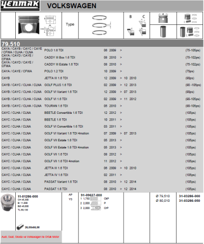 Поршень с кольцами і пальцем (размер отв. 79.51 / std) (clha-clhb- crka-crkb- cxxa)