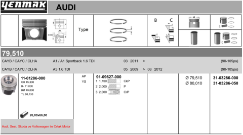 Поршень с кольцами і пальцем (размер отв. 79.51 / std) (clha-clhb- crka-crkb- cxxa)