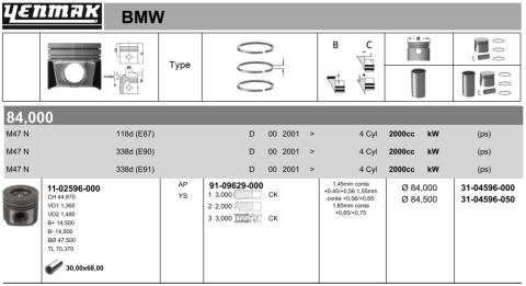 Поршень с кольцами і пальцем (размер отв. 84.00/std) bmw e87 118d, e90 338d (m47n 204 d5, m47 d20 (204d4) )