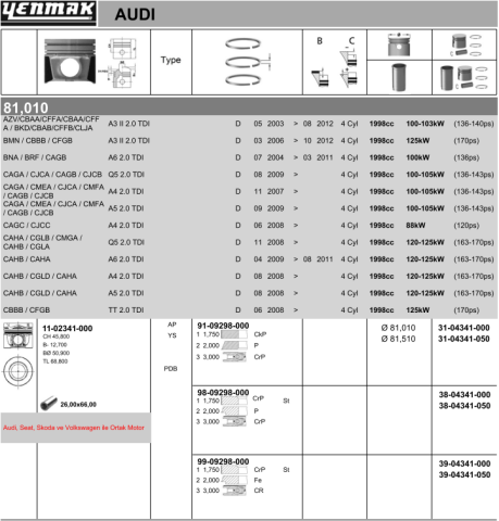Поршень с кольцами і пальцем (размер отв. 81.51/+0.50) vw t-v/vi, amarok, golf v/vi/plus, 2.0tdi 05-, audi, skoda, (cbbb)