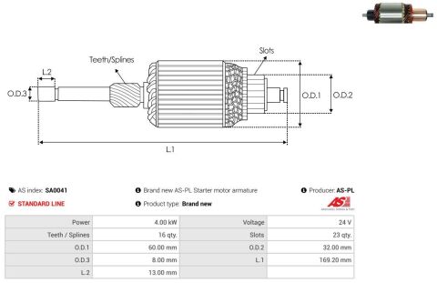 Якір стартера (24V) MB Atego/Axor/LK/LN2/Unimog 98- Якір стартера (24V) MB Atego/Axor/LK/LN2/Unimog 98-