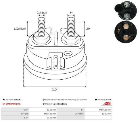 Кришка втягуючого реле стартера (d=50.5mm) Кришка втягуючого реле стартера (d=50.5mm)