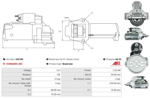 Стартер Ford Transit 2.2 TDCi RWD 11-18 (12V/2.2kw) (z=12)